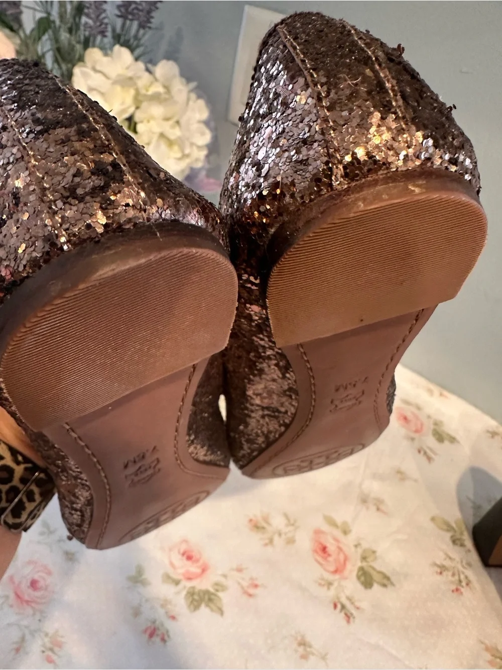 Tory Burch Metallic Bronze Glitter Ballet Flats